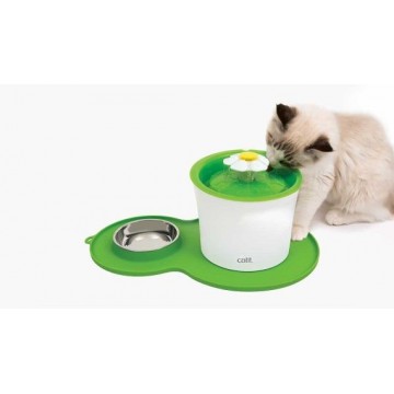 Catit Water Drinking Fountain Flower Series Placemat with Stainless Steel Dish Combo 3L